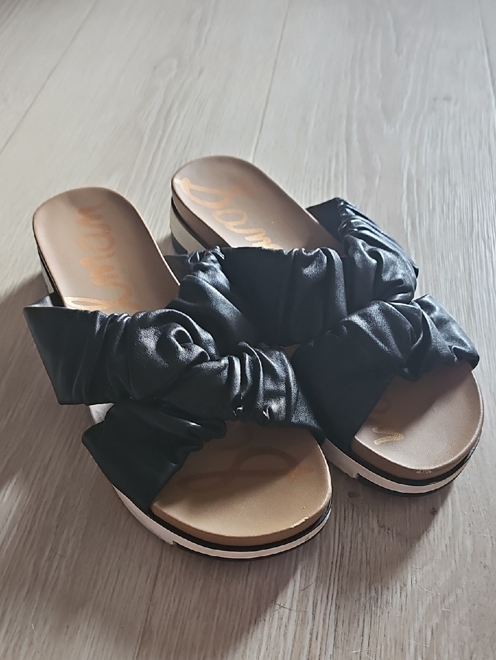 Sam Edelman Black Ruched Knot Slide Mules